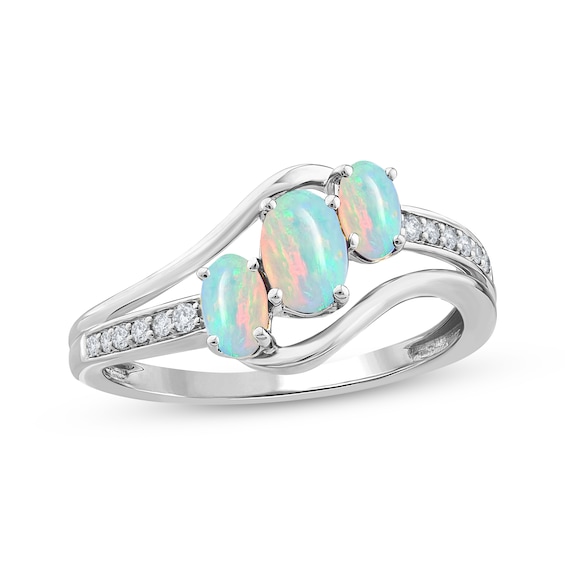 Memories Moments Magic Oval-Cut Lab-Created Opal & Diamond Ring 1/15 ct tw Sterling Silver