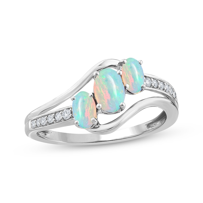 Main Image 1 of Memories Moments Magic Oval-Cut Lab-Created Opal & Diamond Ring 1/15 ct tw Sterling Silver