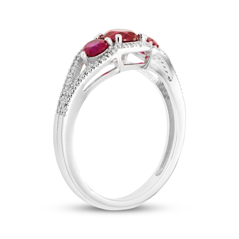 Main Image 2 of Memories Moments Magic Lab-Created Ruby & Diamond Three-Stone Ring 1/6 ct tw Sterling Silver