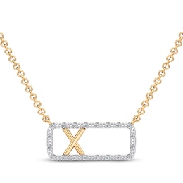 Diamond X Initial Rectangle Necklace 1/10 ct tw 10K Yellow Gold 18&quot;