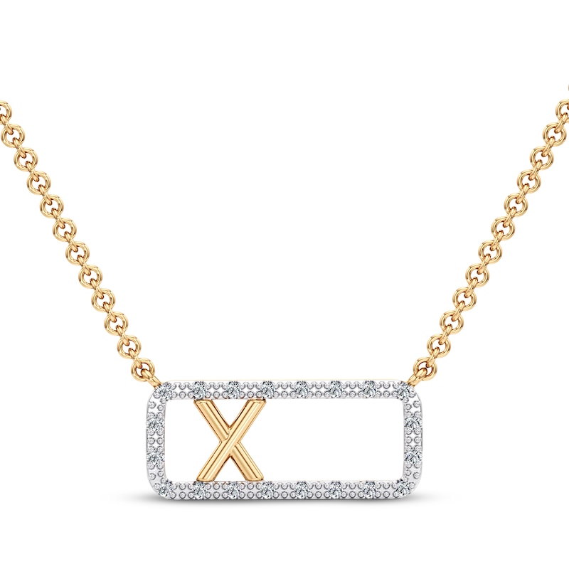 Main Image 1 of Diamond X Initial Rectangle Necklace 1/10 ct tw 10K Yellow Gold 18&quot;