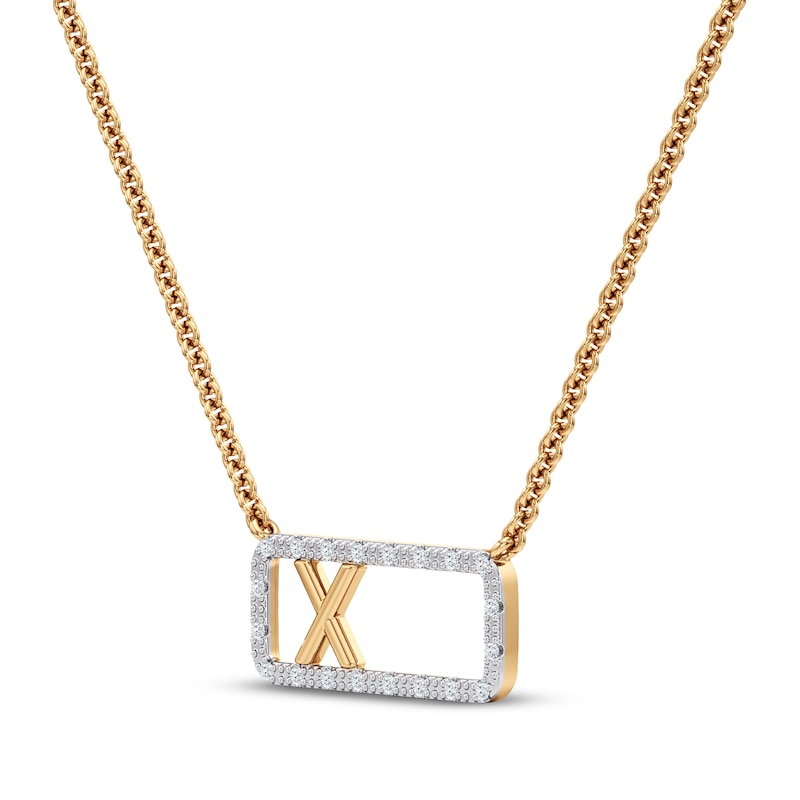 Main Image 2 of Diamond X Initial Rectangle Necklace 1/10 ct tw 10K Yellow Gold 18&quot;