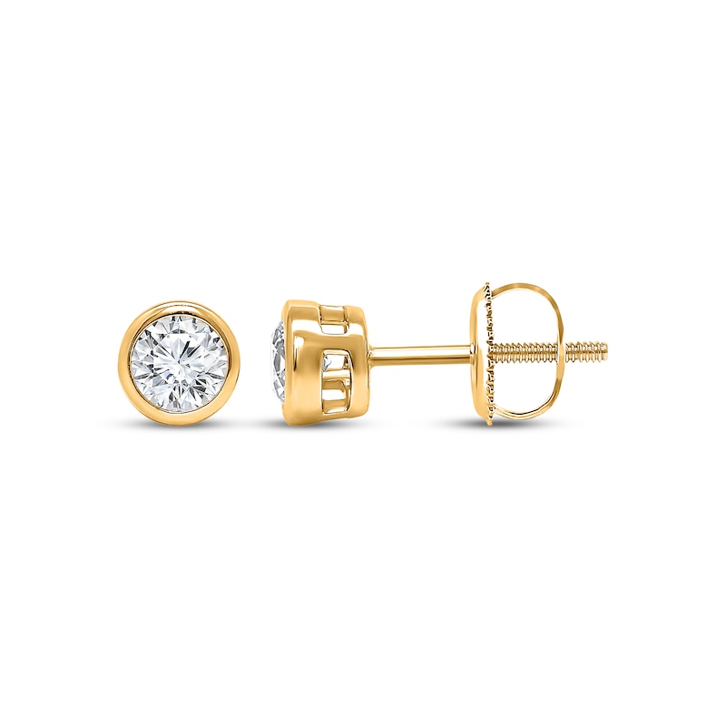 Main Image 1 of Lab-Grown Diamonds by KAY Round-Cut Bezel-Set Solitaire Stud Earrings 1/2 ct tw 14K Yellow Gold (F/VS2)