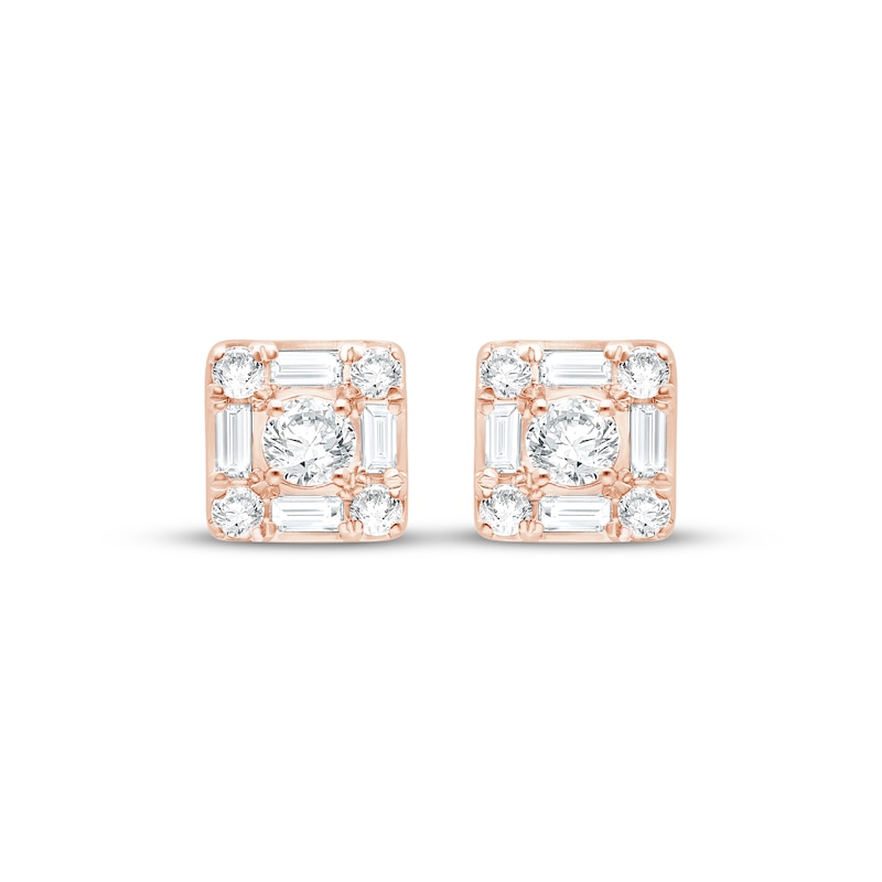 Main Image 2 of Lab-Grown Diamonds by KAY Baguette & Round-Cut Stud Earrings 3/4 ct tw 14K Rose Gold