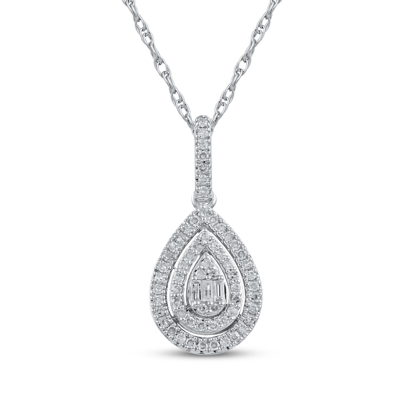 Main Image 2 of Baguette & Round-Cut Multi-Diamond Teardrop Necklace & Earrings Set 1/2 ct tw Sterling Silver