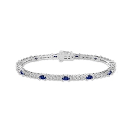 Oval-Cut Blue Lab-Created Sapphire & White Lab-Created Sapphire Bracelet Sterling Silver 7.25&quot;