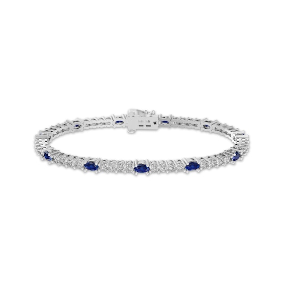 Oval-Cut Blue Lab-Created Sapphire & White Lab-Created Sapphire Bracelet Sterling Silver 7.25"