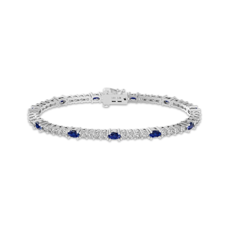 Main Image 1 of Oval-Cut Blue Lab-Created Sapphire & White Lab-Created Sapphire Bracelet Sterling Silver 7.25&quot;