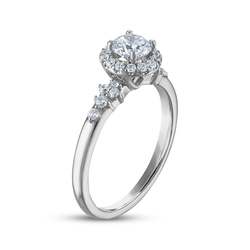 Main Image 2 of Round-Cut Diamond Halo Engagement Ring 3/4 ct tw 10K White Gold