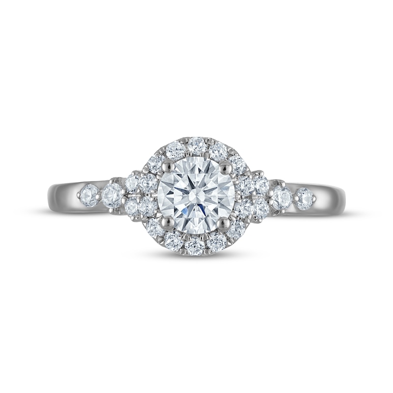 Main Image 3 of Round-Cut Diamond Halo Engagement Ring 3/4 ct tw 10K White Gold