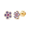 Thumbnail Image 1 of Children's Lab-Created Ruby & Amethyst Flower Stud Earrings 14K Yellow Gold