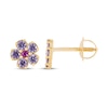 Thumbnail Image 3 of Children's Lab-Created Ruby & Amethyst Flower Stud Earrings 14K Yellow Gold