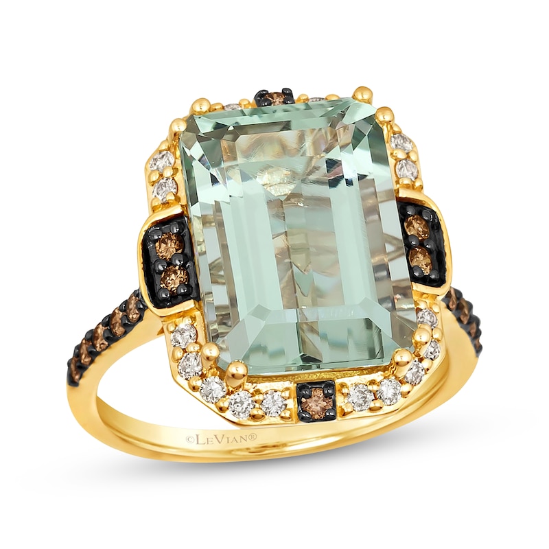 Main Image 1 of Le Vian Emerald-Cut Green Quartz 3/8 ct tw Diamonds 14K Honey Gold