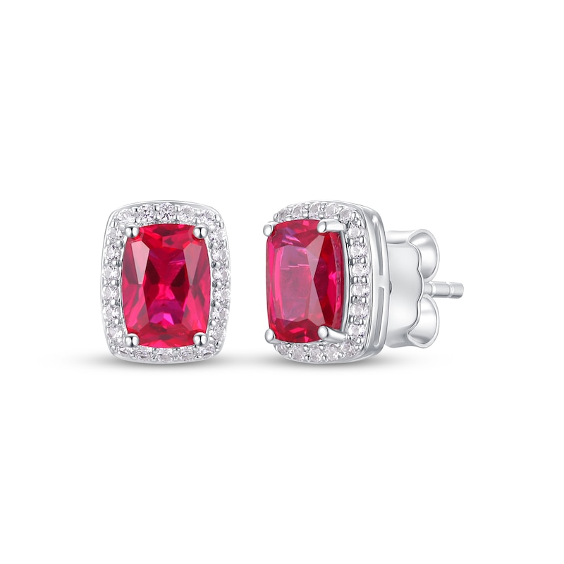 Main Image 1 of Cushion-Cut Lab-Created Ruby & White Lab-Created Sapphire Earrings Sterling Silver