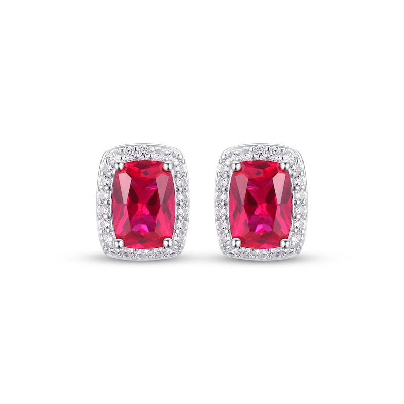 Main Image 2 of Cushion-Cut Lab-Created Ruby & White Lab-Created Sapphire Earrings Sterling Silver