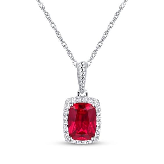 Cushion-Cut Lab-Created Ruby & White Lab-Created Sapphire Twist Necklace Sterling Silver 18"