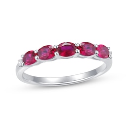 Oval-Cut Lab-Created Ruby & White Lab-Created Sapphire Ring Sterling Silver