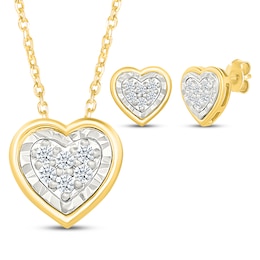 Multi-Diamond Heart-Shaped Necklace & Earrings Gift Set 1/4 ct tw 10K Yellow Gold