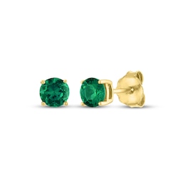 Lab-Created Emerald Solitaire Stud Earrings 10K Yellow Gold