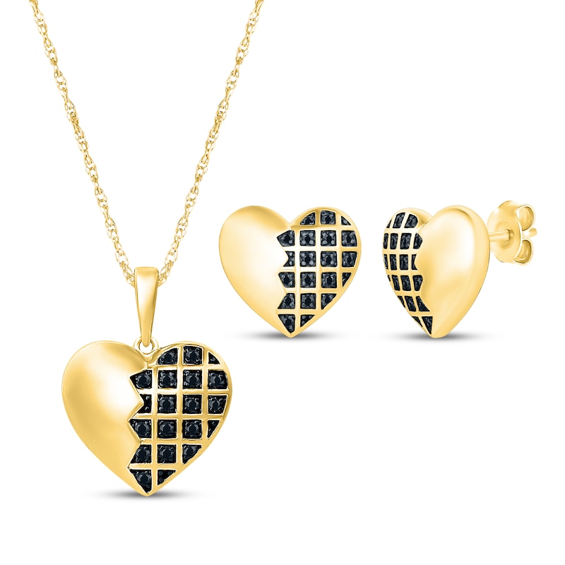 Main Image 1 of Black Diamond Heart Gift Set 1/4 ct tw 10K Yellow Gold