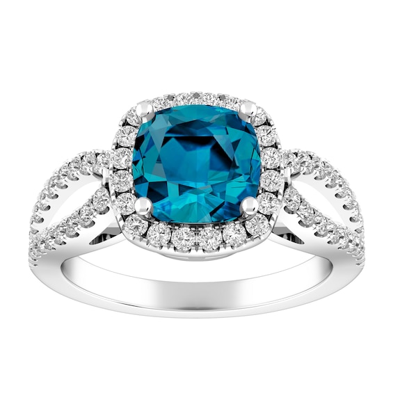 London Blue Topaz and White Topaz Fashion Ring Sterling Silver