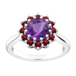 Amethyst and Garnet Fashion Ring Sterling Silver