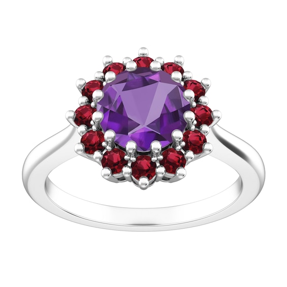 Amethyst and Garnet Fashion Ring Sterling Silver