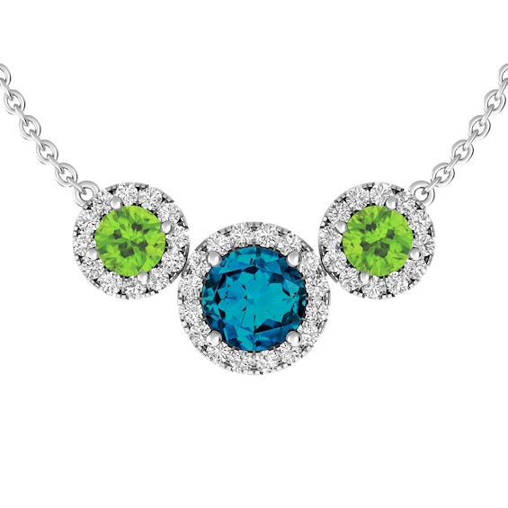 London Blue Topaz and White Topaz and Peridot Fashion Pendant Sterling Silver