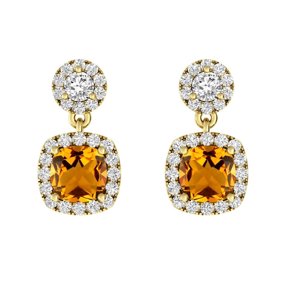 Citrine and White Topaz Fashion Earrings 10K Yellow Gold