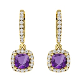 Amethyst and White Topaz Fashion Earrings 10K Yellow Gold