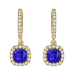 Tanzanite and White Topaz Fashion Earrings 10K Yellow Gold