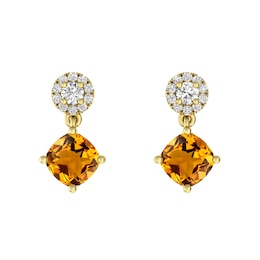 Citrine and White Topaz Fashion Earrings 10K Yellow Gold