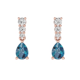 London Blue Topaz and White Topaz Fashion Earrings 10K Rose Gold