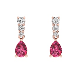 Pink Tourmaline and White Topaz Fashion Earrings 10K Rose Gold