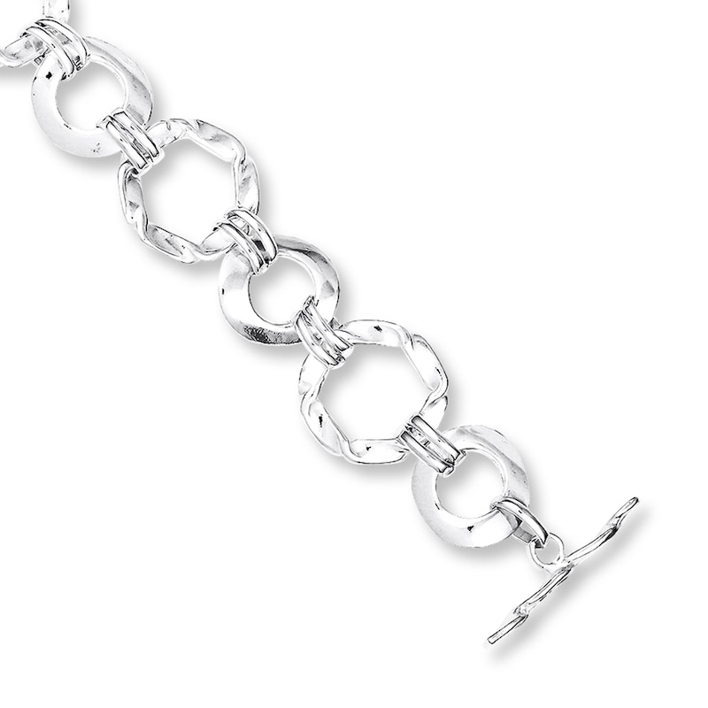 Sterling Silver Multi Color Stone Oval Link Bracelet Toggle Clasp, 3/8 inch  Wide, 7.5 inch