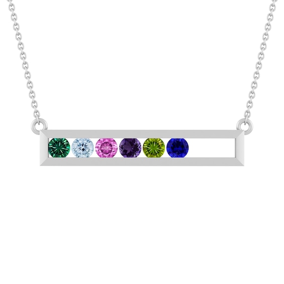 Color Stone Family Bar Necklace