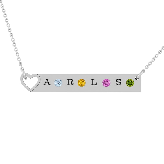 Birthstone Family & Mother's Heart Bar Necklace (2-4 Stones and Lines)