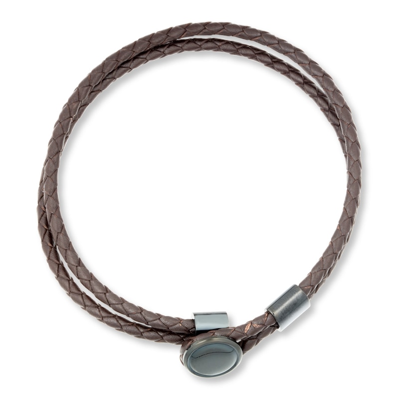 Main Image 3 of Men's Leather Bracelet Stainless Steel 8.5&quot;