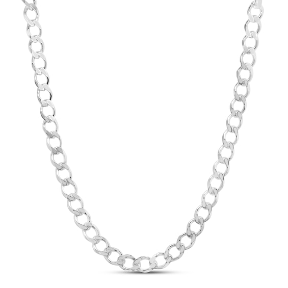 Solid Pave Curb Link Necklace Sterling Silver 24"