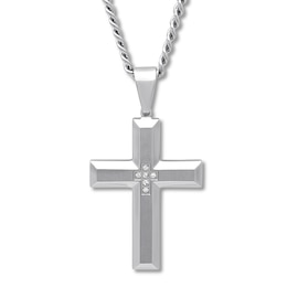 Stainless Steel Cross 1/20 Carat tw Diamonds 24