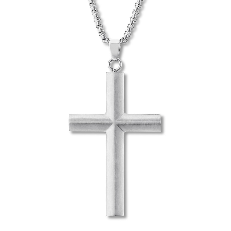 Main Image 1 of Men's Cross Necklace Stainless Steel 24&quot;