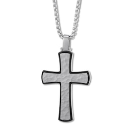 Men's Textured Cross Necklace Stainless Steel 24&quot;