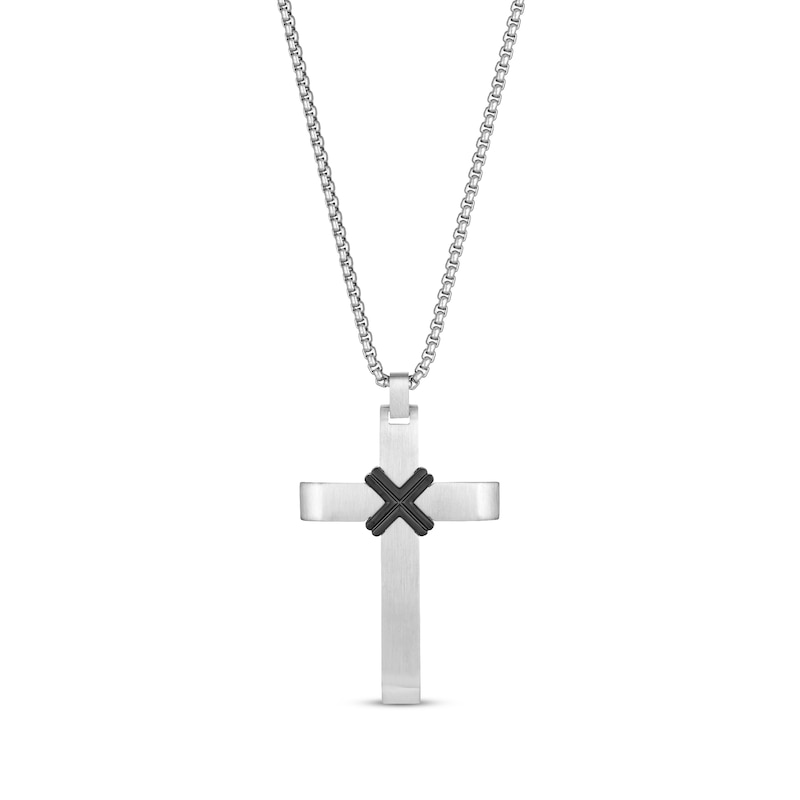 Main Image 1 of Men's Cross Necklace Black Ion Plating Stainless Steel 24&quot;