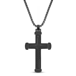 Men's Cross Necklace Black Ion Plating Stainless Steel/Carbon Fiber 24&quot;