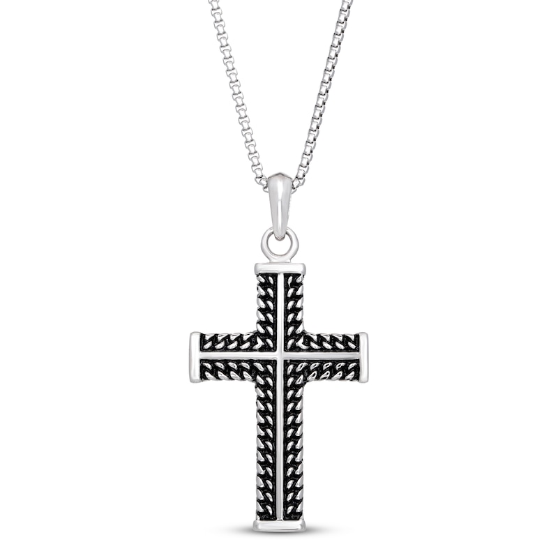 Main Image 1 of Men's Cross Necklace Black Ion Plating Stainless Steel 24&quot;