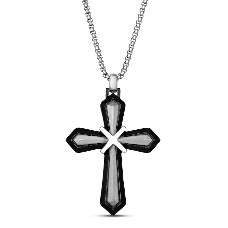 Main Image 1 of Men's Cross Necklace Black Ion Plating Stainless Steel 24&quot;