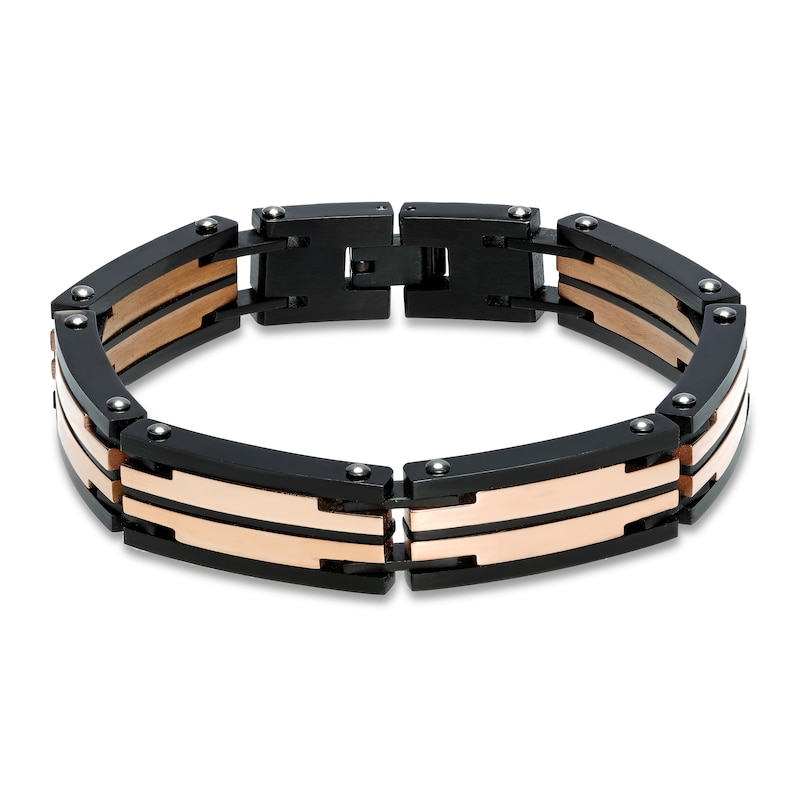 Main Image 1 of Men's Bracelet Black/Rose Ion Plating Stainless Steel 8.5&quot;