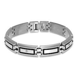 Men's Bracelet 1/20 ct tw Diamonds Stainless Steel Over Black Resin 8.75&quot;