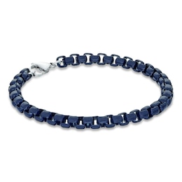 Solid Box Chain Bracelet Blue Acrylic Stainless Steel 9&quot;