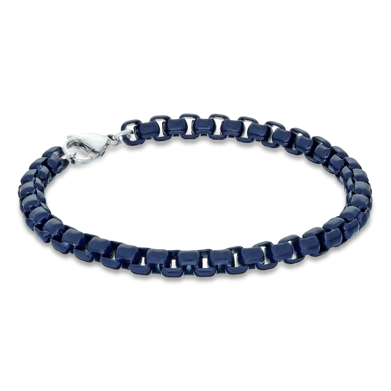 Main Image 1 of Solid Box Chain Bracelet Blue Acrylic Stainless Steel 9&quot;